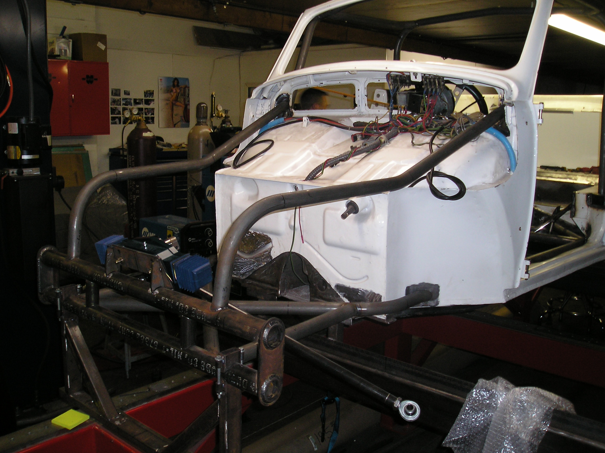 Baja Bug on frame jig - front end